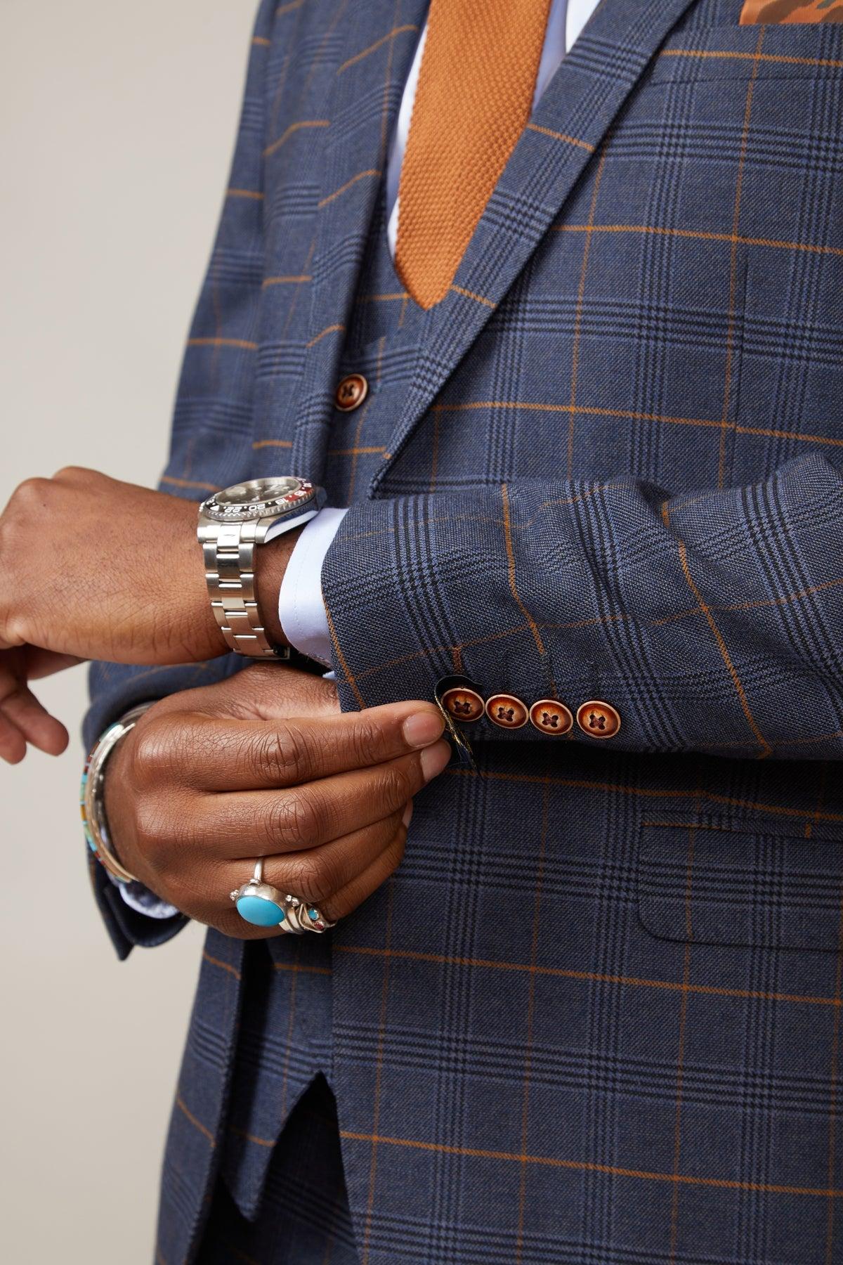 Actor Jamie Lomas in Jenson Marine Check Suit - Image 9