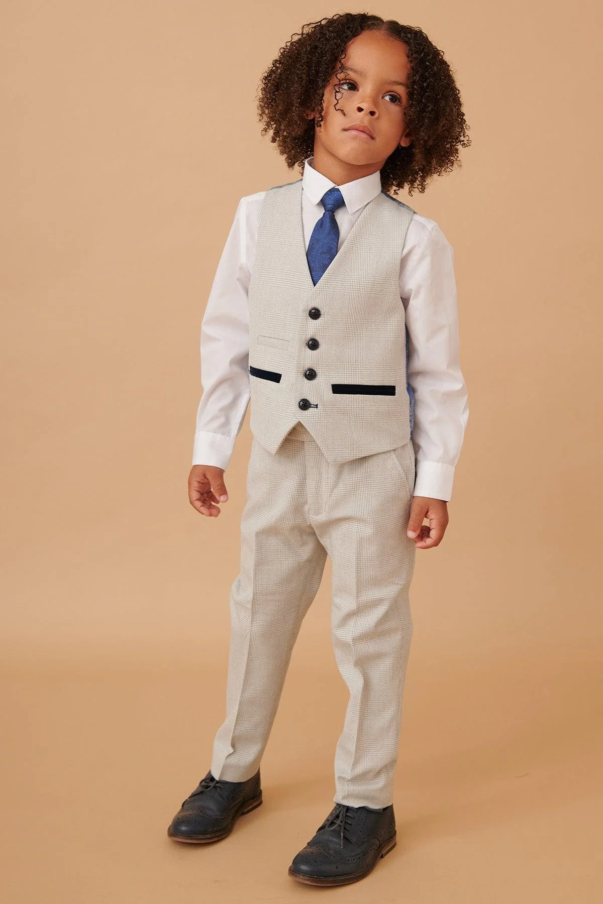 BROMLEY - Children's Stone Check Print Three Piece Suit - Image 10