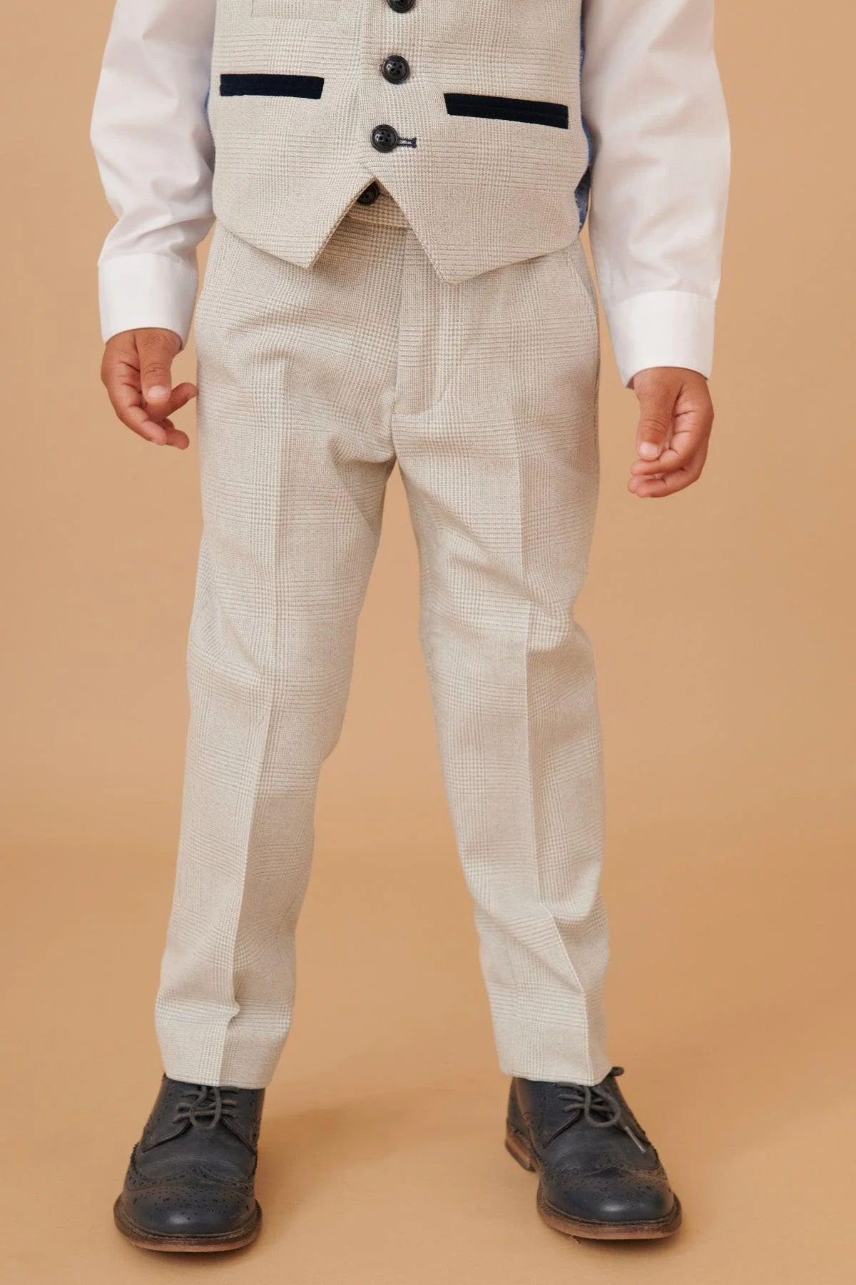 BROMLEY - Children's Stone Check Print Three Piece Suit - Image 13