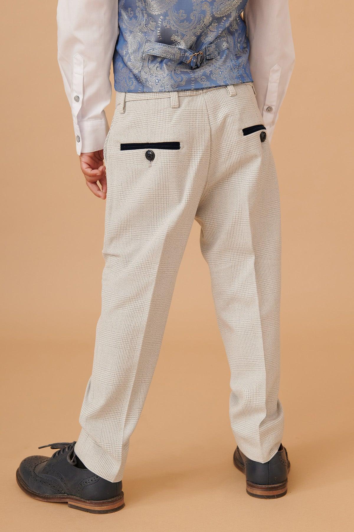 BROMLEY - Children's Stone Check Print Three Piece Suit - Image 14