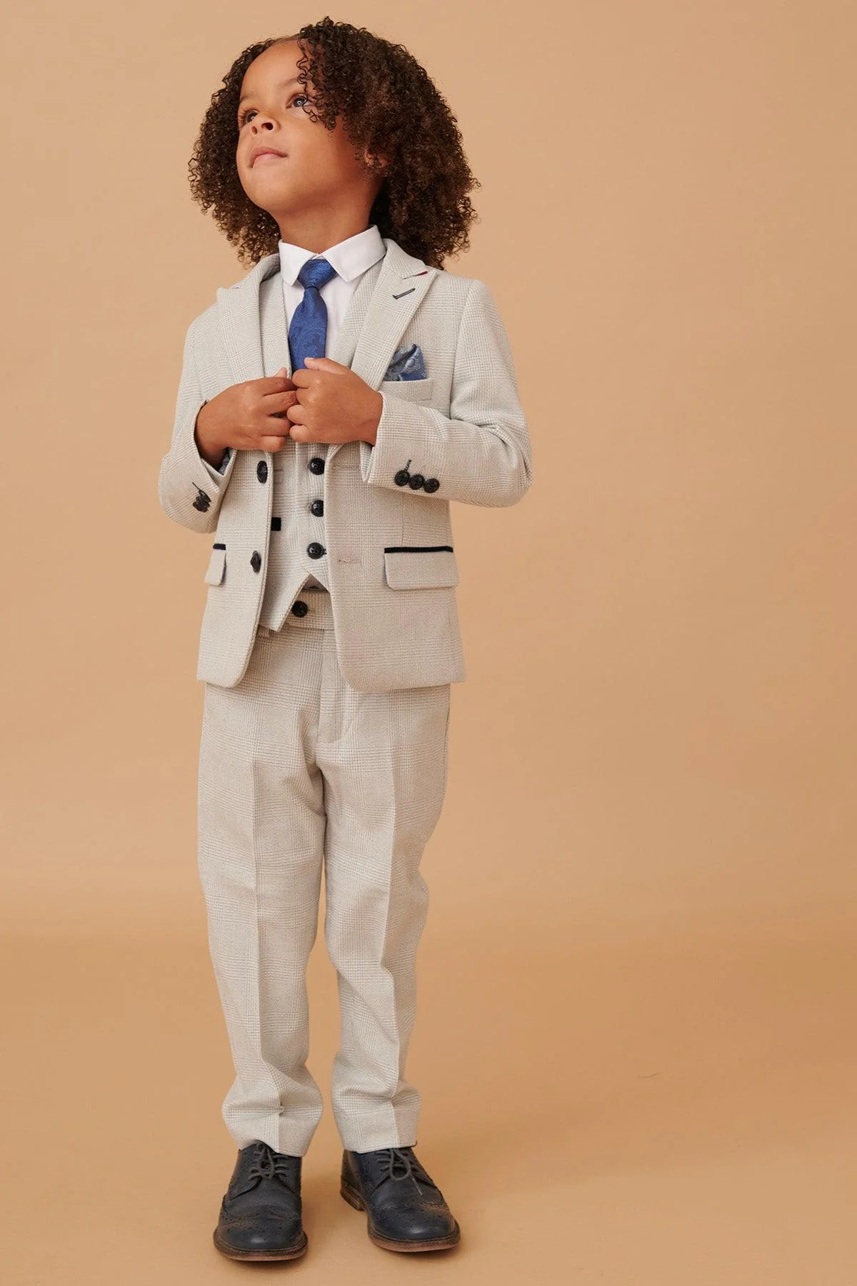 BROMLEY - Children's Stone Check Print Three Piece Suit - Image 3