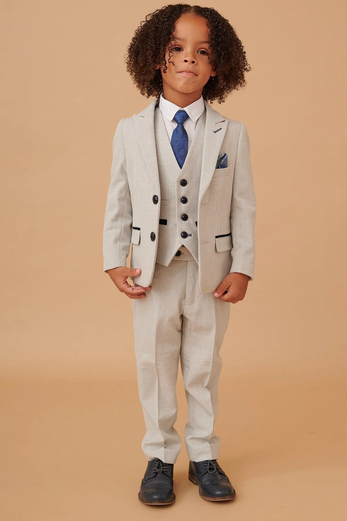 BROMLEY - Children's Stone Check Print Three Piece Suit - Image 4
