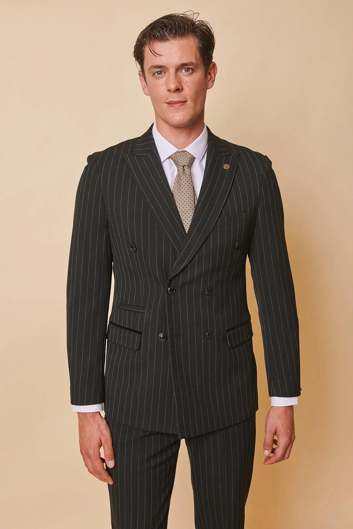 Coronation Street's Mason Radcliffe (Luca Toolan) In ROCCO Black Pinstripe Double Breasted Two Piece Suit - Image 4