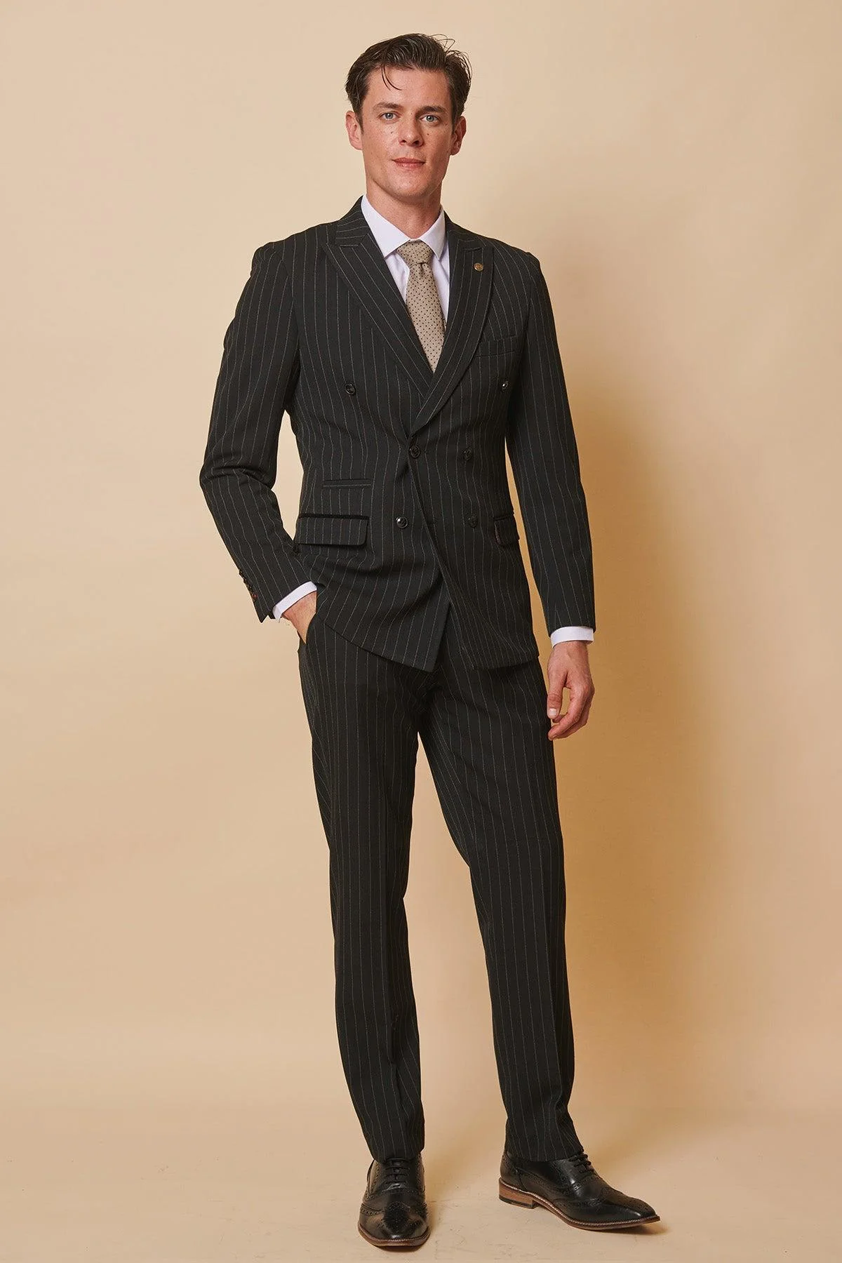 Coronation Street's Mason Radcliffe (Luca Toolan) In ROCCO Black Pinstripe Double Breasted Two Piece Suit - Image 5