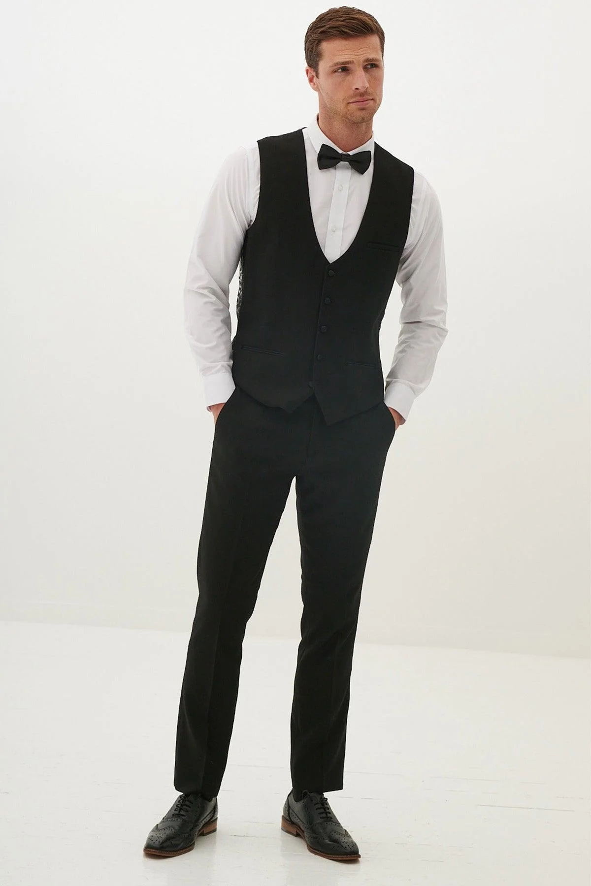 DALTON - Black Tux Lapel Diamond Three Piece Suit - Image 11