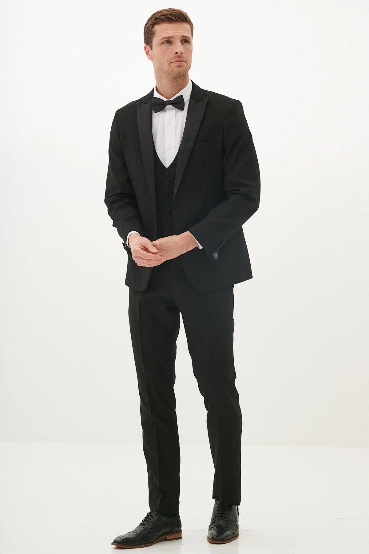 DALTON - Black Tux Lapel Diamond Three Piece Suit - Image 3