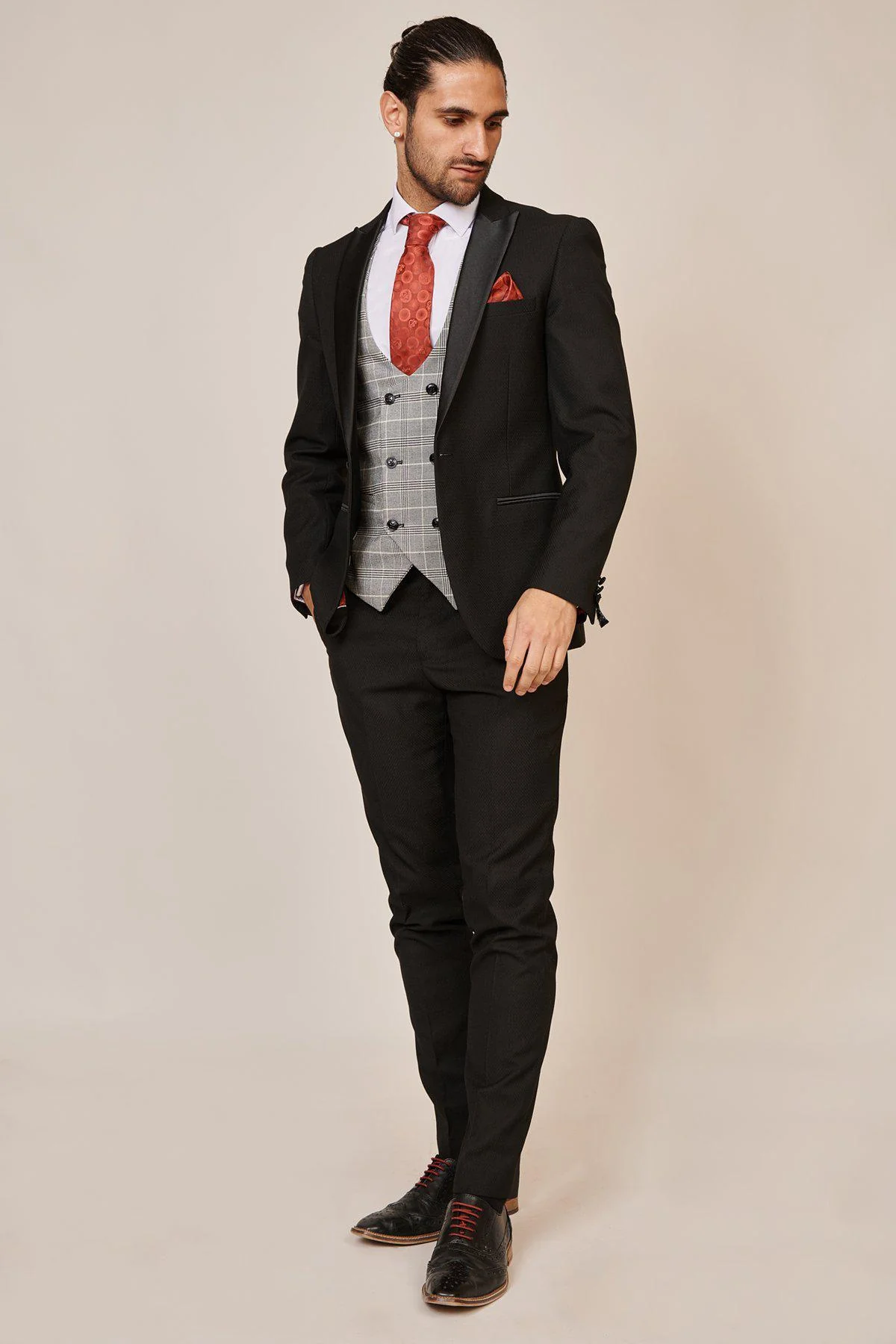 DALTON - Black Tux Lapel Suit With Ross Waistcoat - Image 10