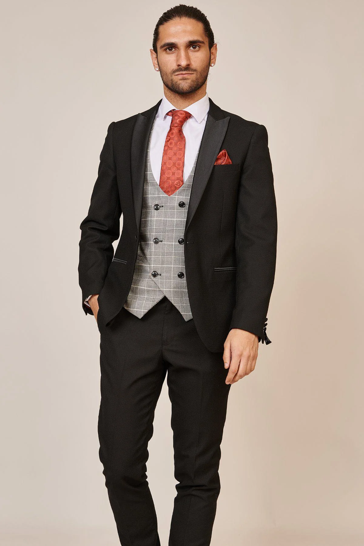 DALTON - Black Tux Lapel Suit With Ross Waistcoat - Image 3