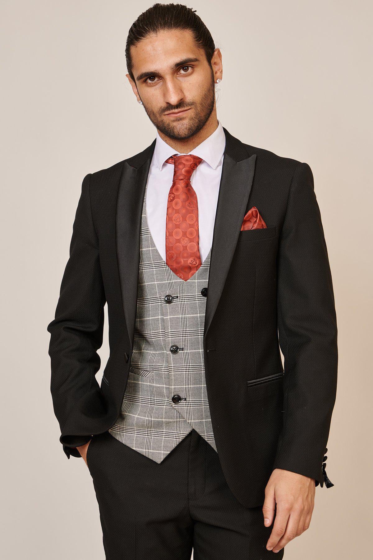 DALTON - Black Tux Lapel Suit With Ross Waistcoat - Image 5