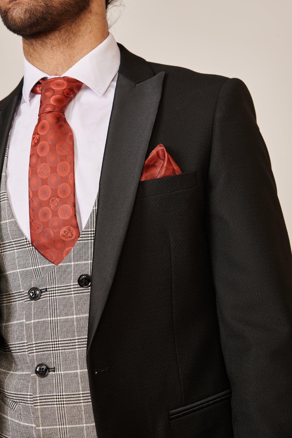 DALTON - Black Tux Lapel Suit With Ross Waistcoat - Image 6