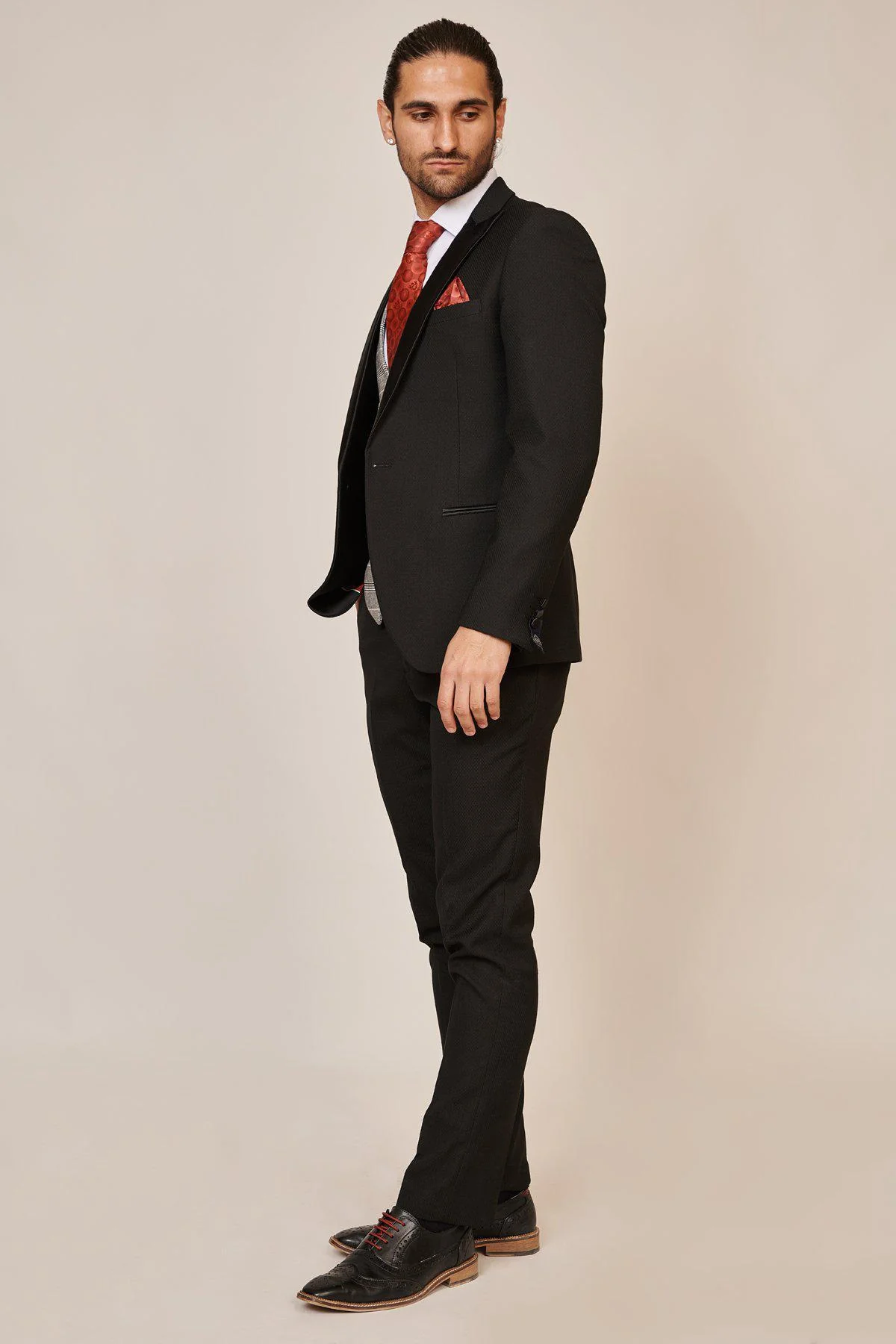 DALTON - Black Tux Lapel Suit With Ross Waistcoat - Image 9