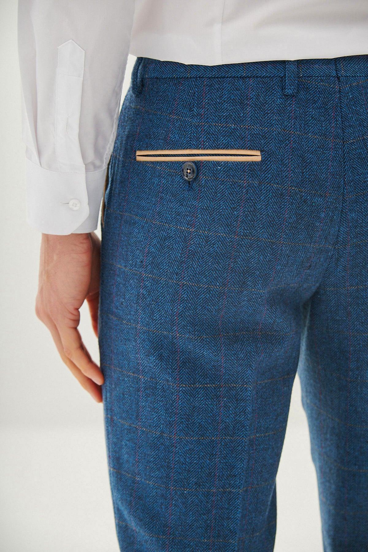 DION - Blue Tweed Check Trousers - Image 3