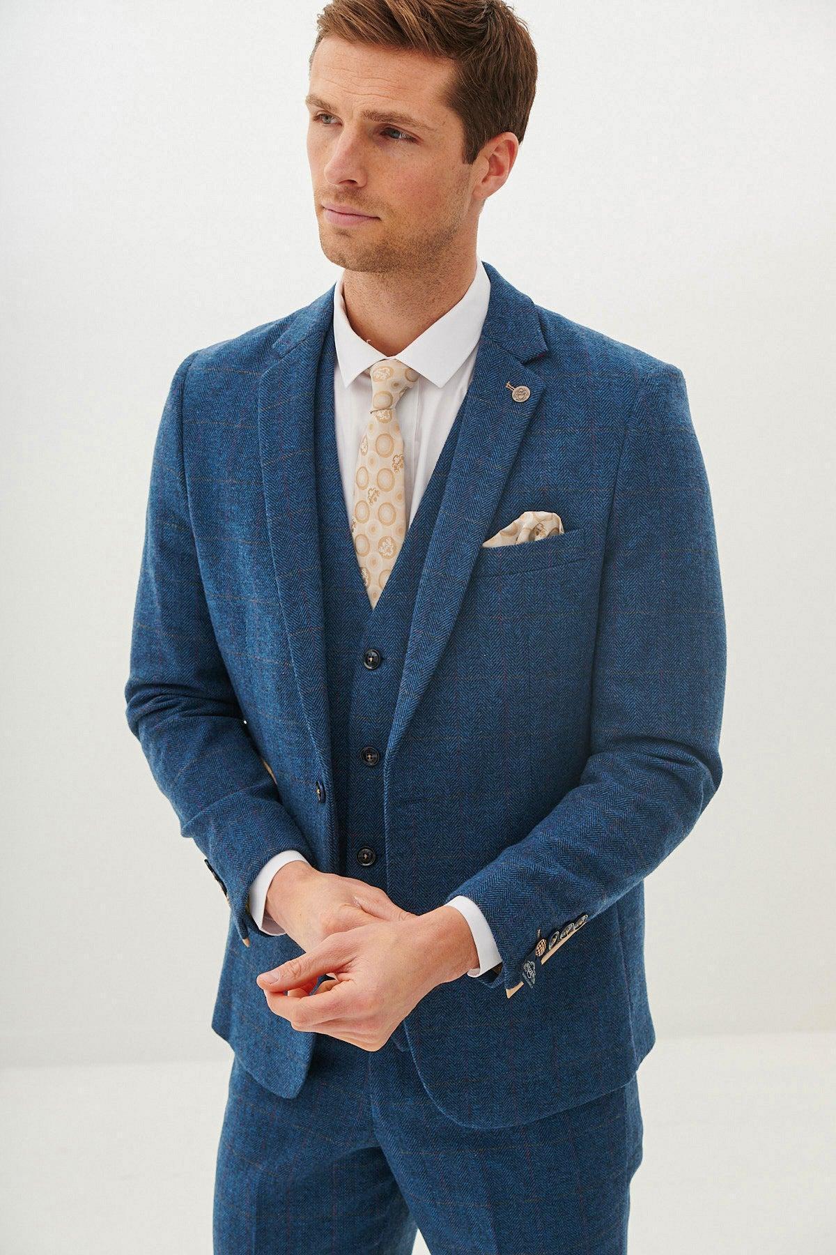 DION - Blue Tweed Check Blazer - Image 4