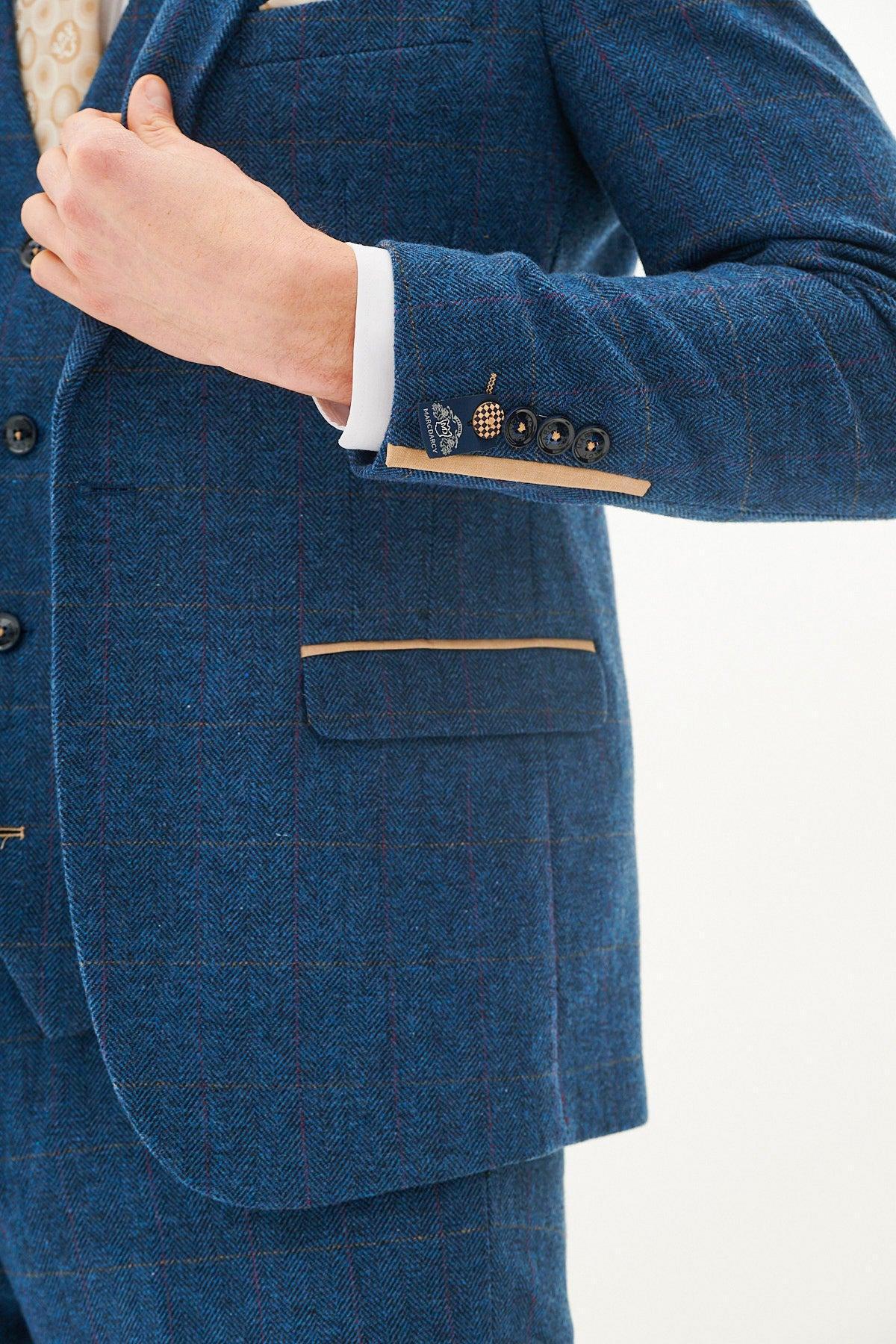 DION - Blue Tweed Check Blazer - Image 6