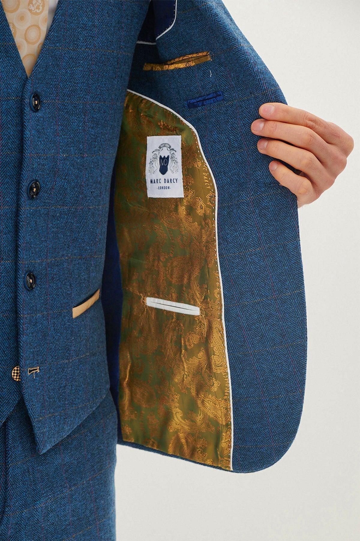 DION - Blue Tweed Check Blazer - Image 7