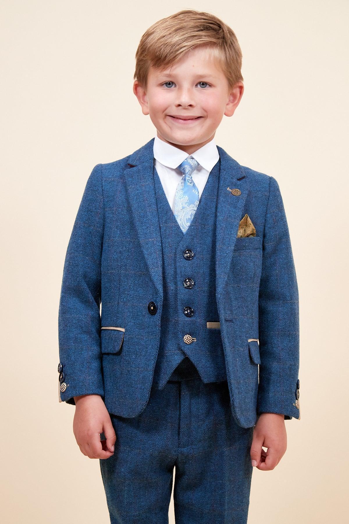 DION - Childrens Blue Tweed Check Three Piece Suit - Image 3
