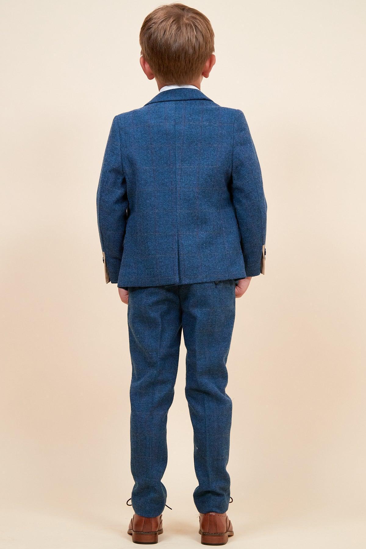 DION - Childrens Blue Tweed Check Three Piece Suit - Image 4