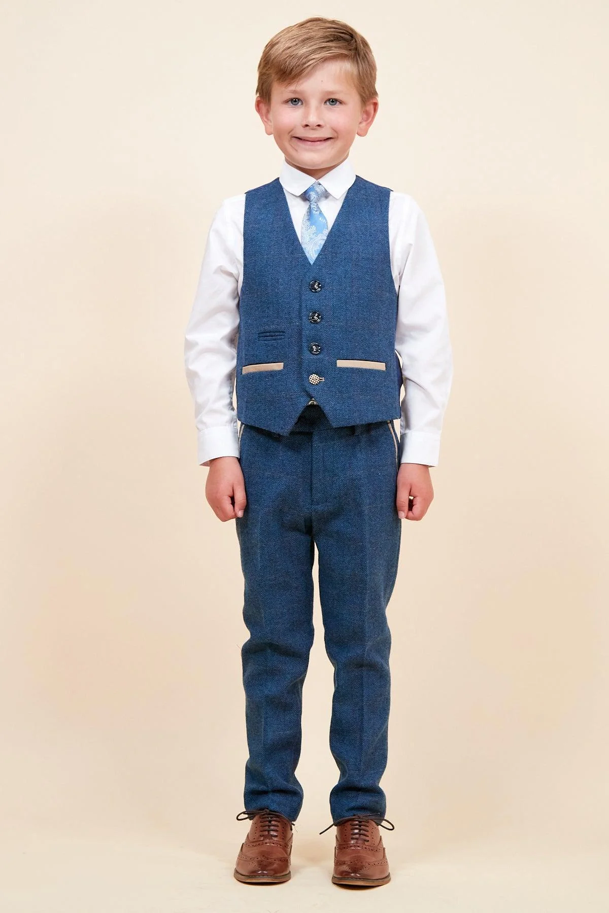 DION - Childrens Blue Tweed Check Three Piece Suit - Image 6
