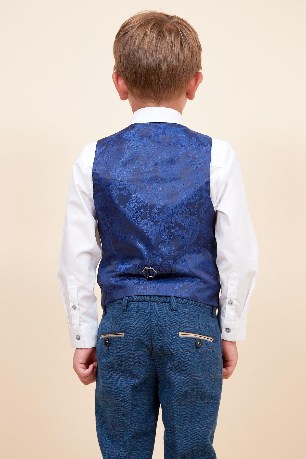 DION - Childrens Blue Tweed Check Three Piece Suit - Image 8