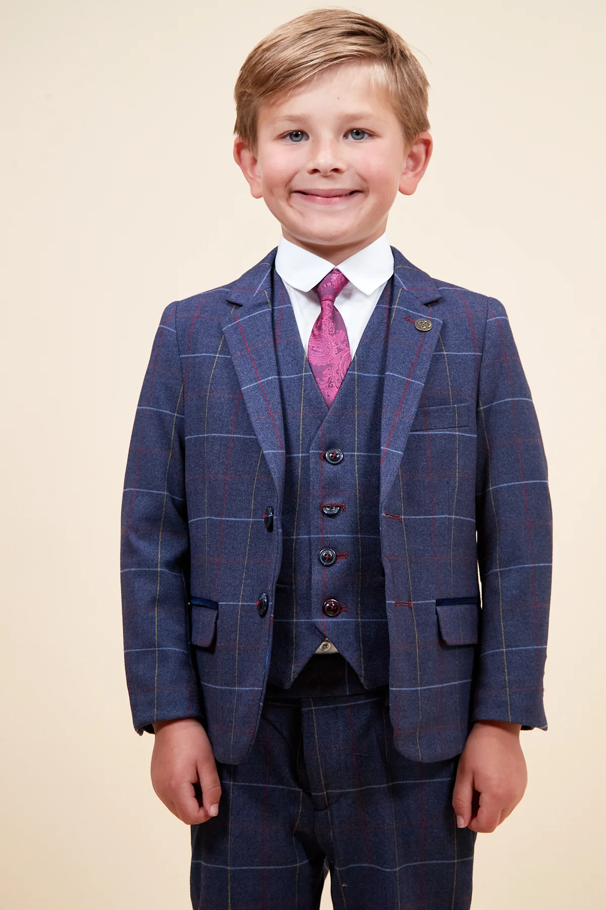 DRAKE - Children's Navy Check Three Piece Suit - Image 3