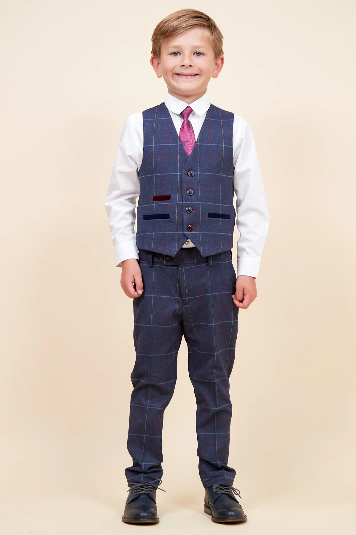 DRAKE - Children's Navy Check Three Piece Suit - Image 6