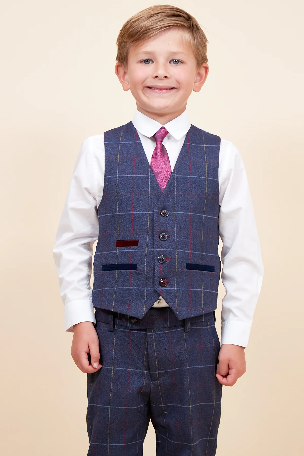 DRAKE - Children's Navy Check Three Piece Suit - Image 7