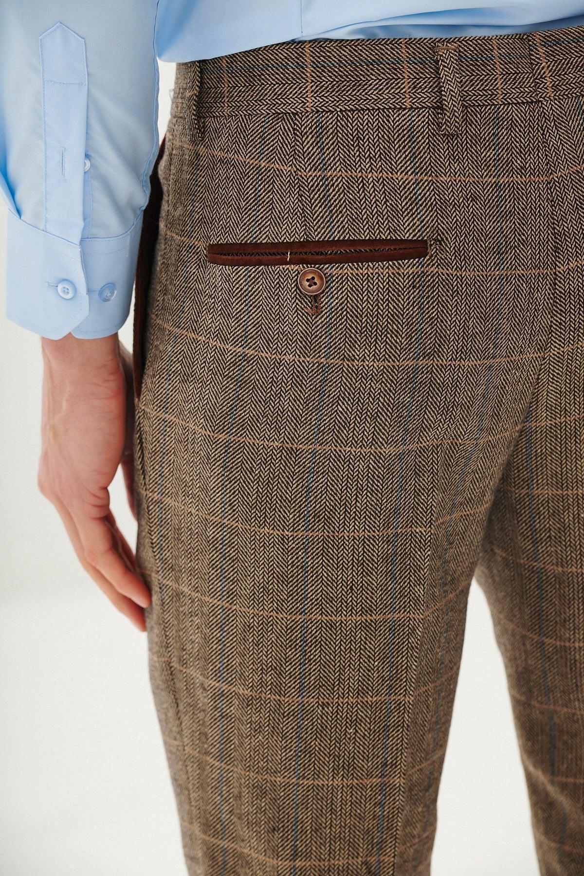 DX7 - Tan Tweed Check Three Piece Suit - Image 12