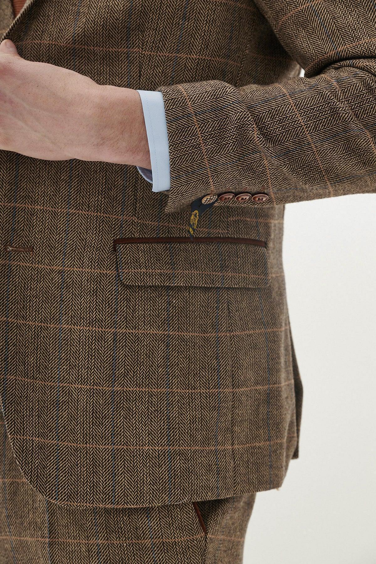 DX7 - Tan Tweed Check Three Piece Suit - Image 3
