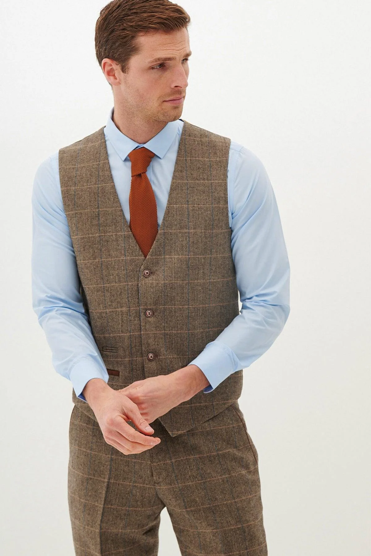 DX7 - Tan Tweed Check Three Piece Suit - Image 8
