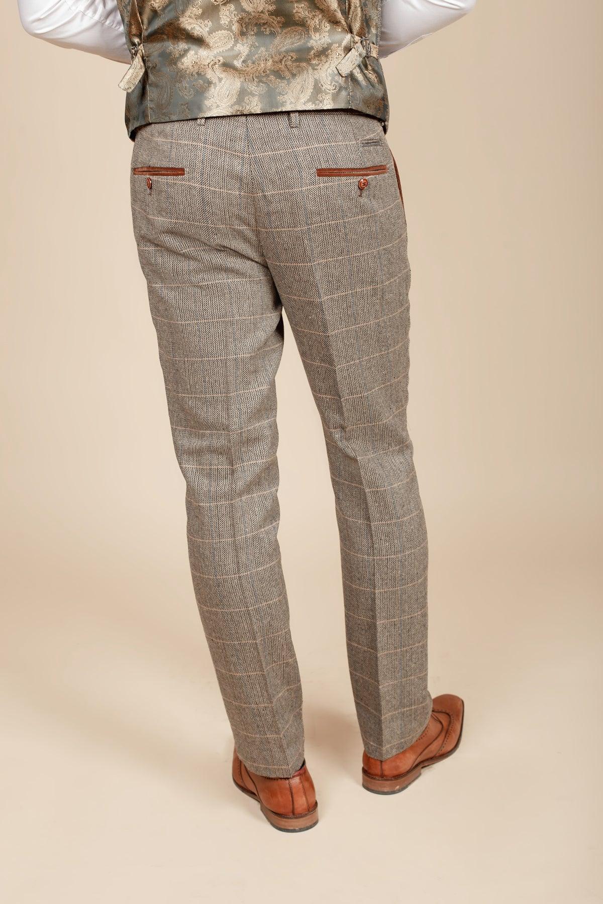 DX7 - Tan Tweed Check Trousers - Image 3