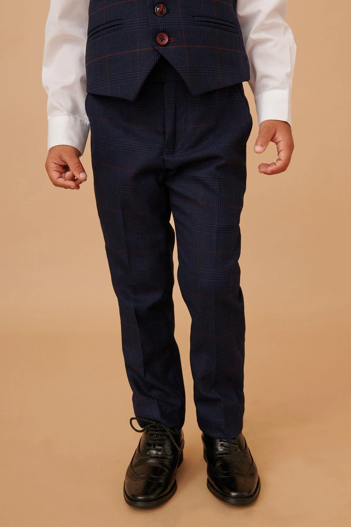 EDINSON - Children's Navy Wine Check Print Three Piece Suit - Image 10