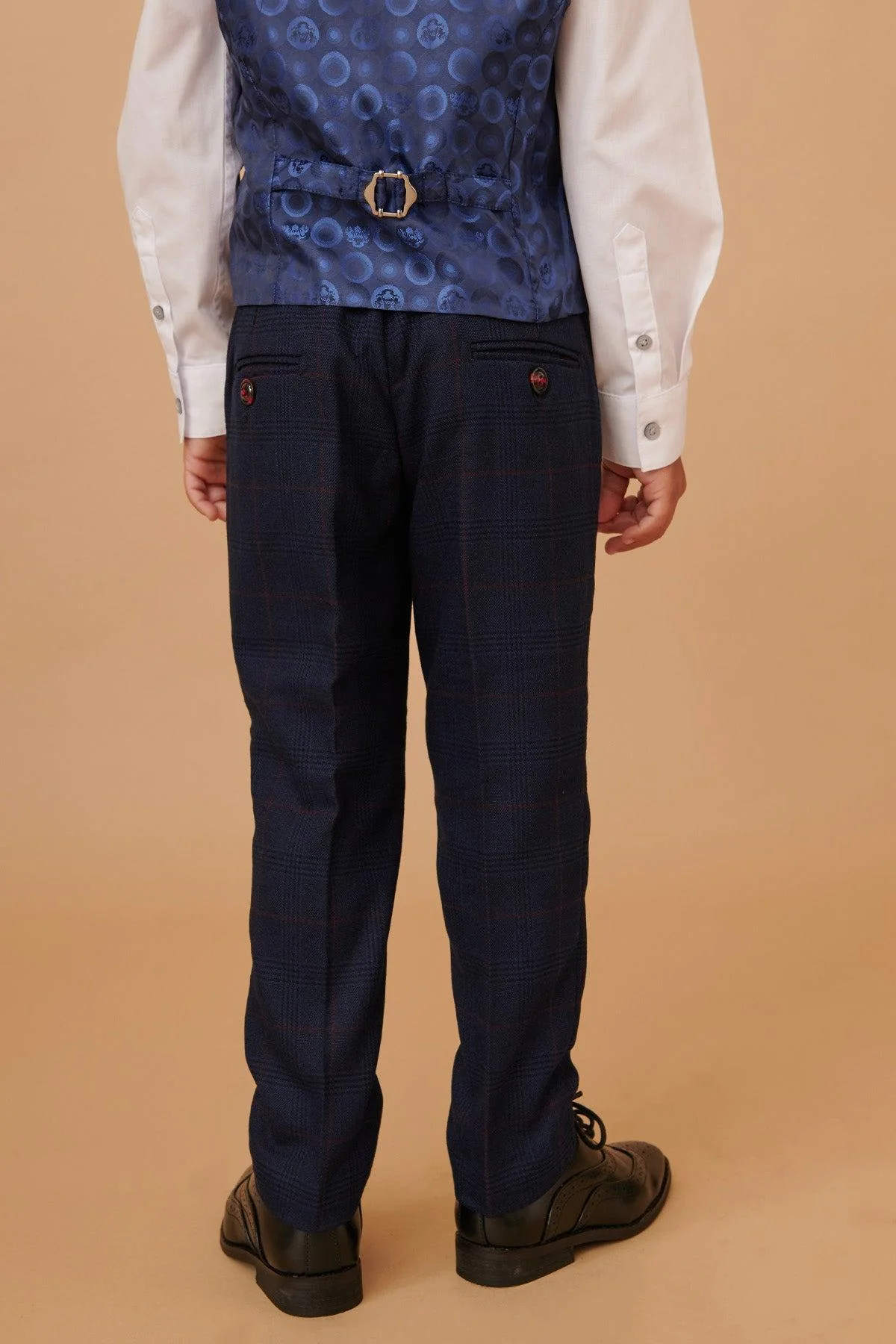 EDINSON - Children's Navy Wine Check Print Three Piece Suit - Image 11