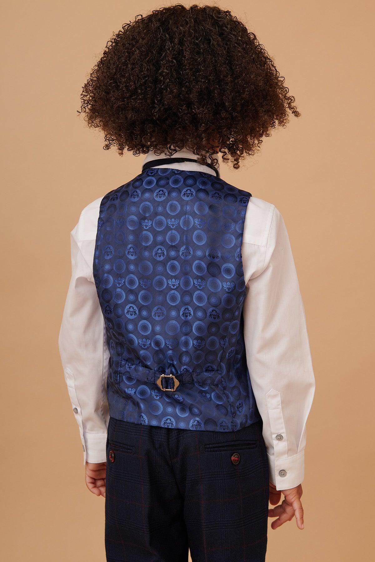 EDINSON - Children's Navy Wine Check Print Three Piece Suit - Image 12