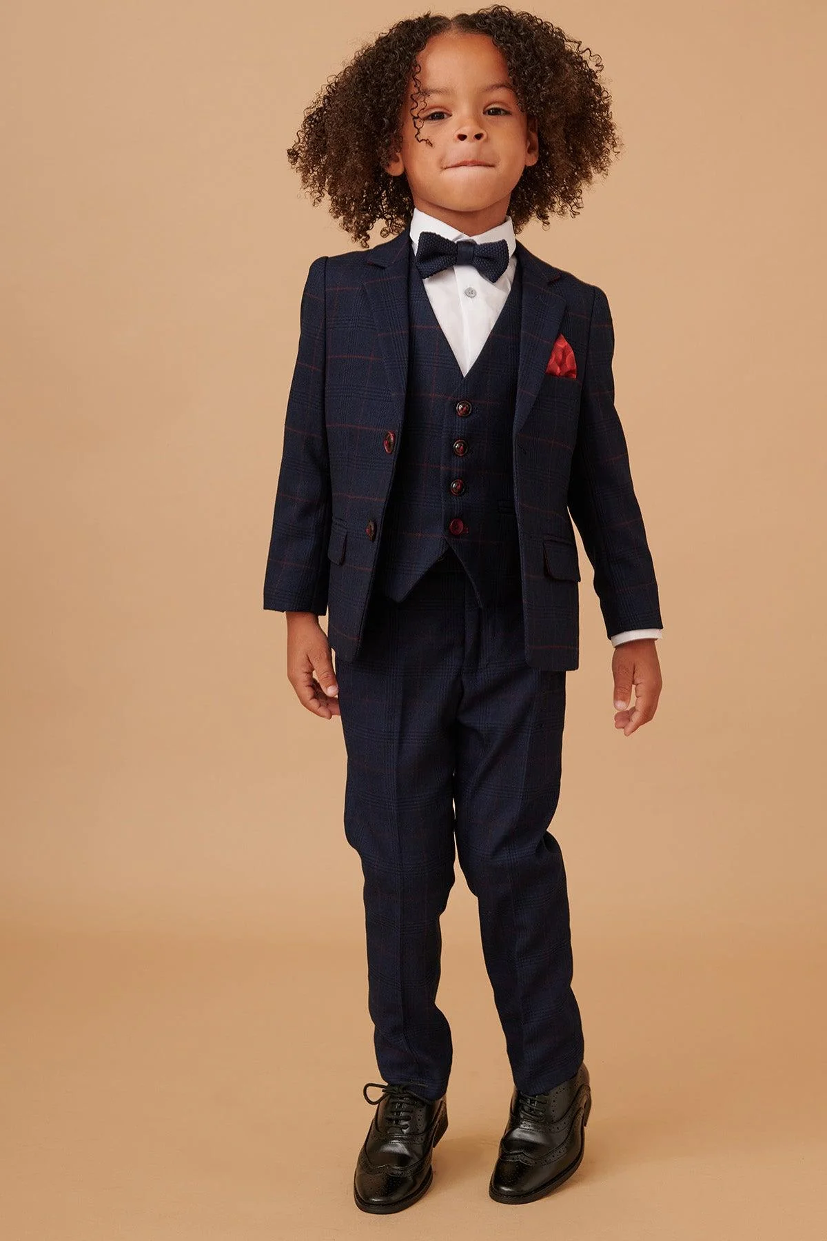 EDINSON - Children's Navy Wine Check Print Three Piece Suit - Image 3