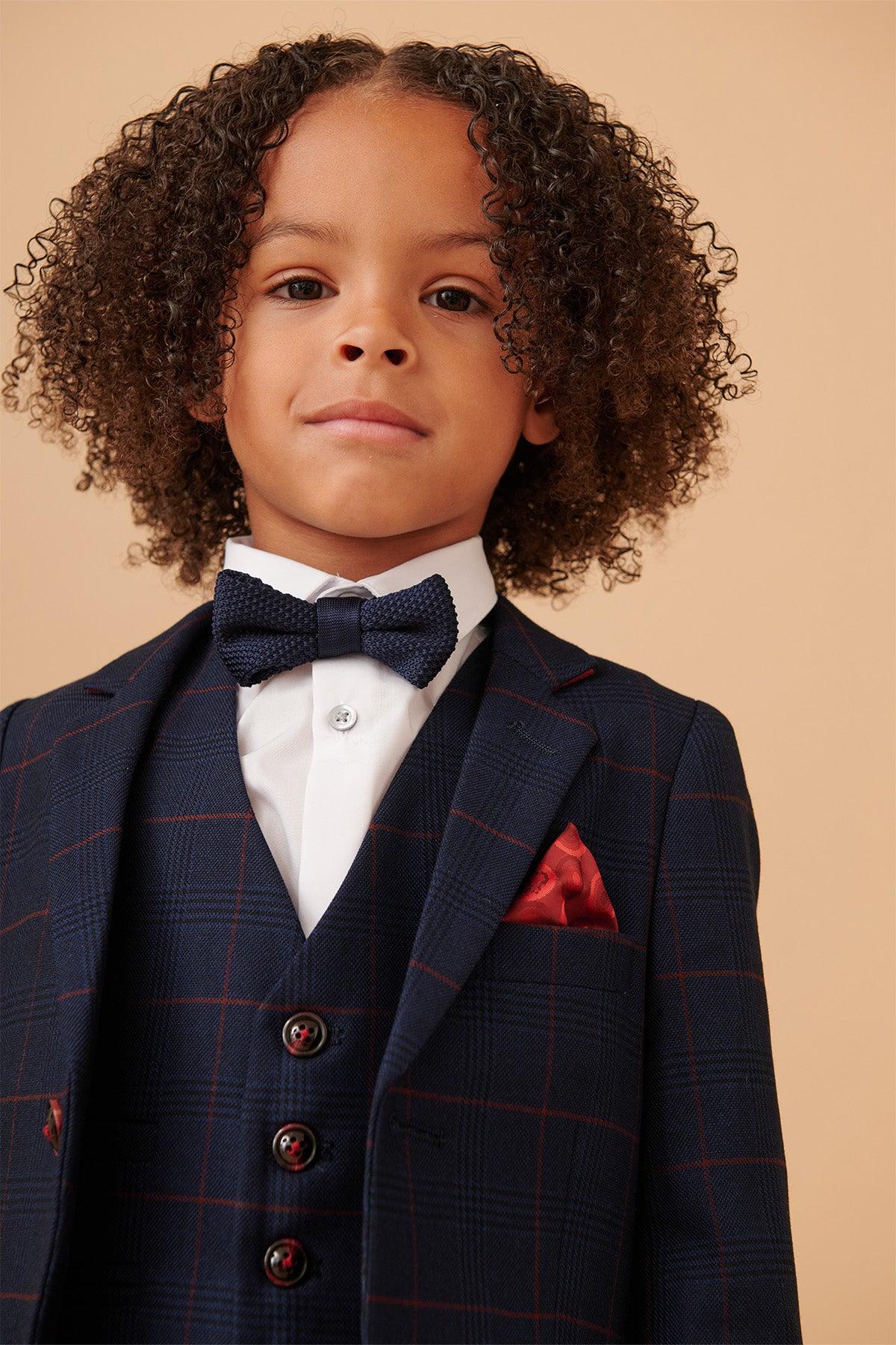 EDINSON - Children's Navy Wine Check Print Three Piece Suit - Image 5