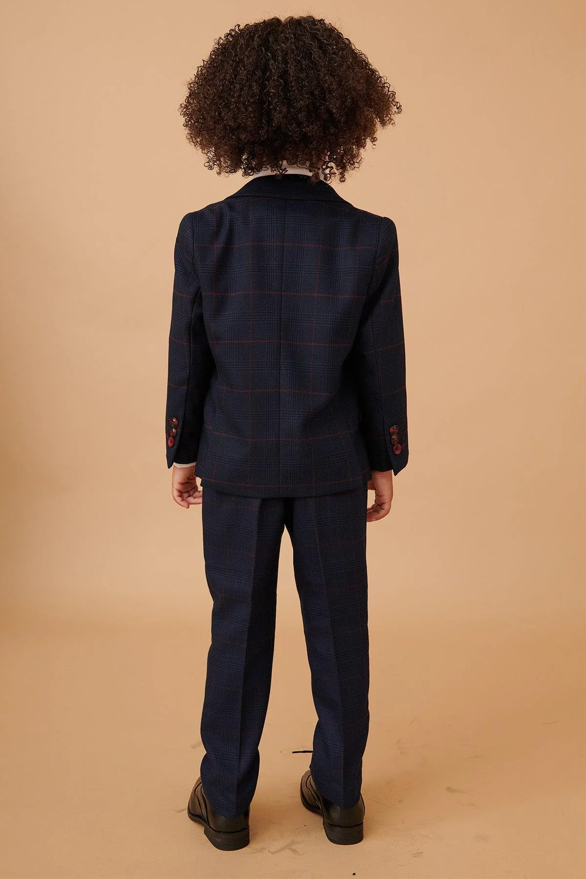 EDINSON - Children's Navy Wine Check Print Three Piece Suit - Image 6