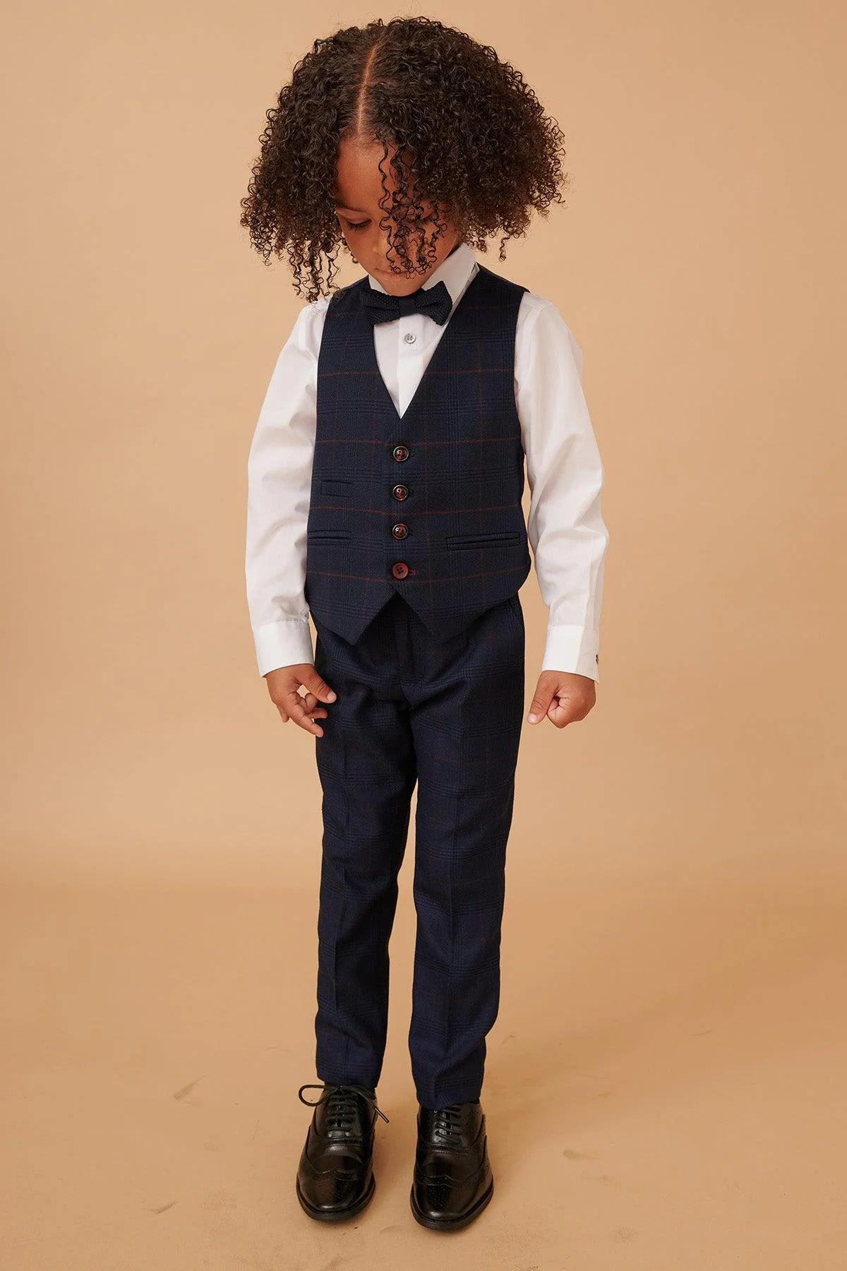 EDINSON - Children's Navy Wine Check Print Three Piece Suit - Image 8