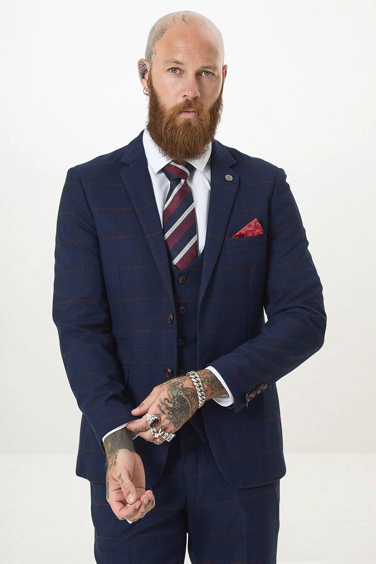 EDINSON - Navy Wine Check Blazer - Image 3