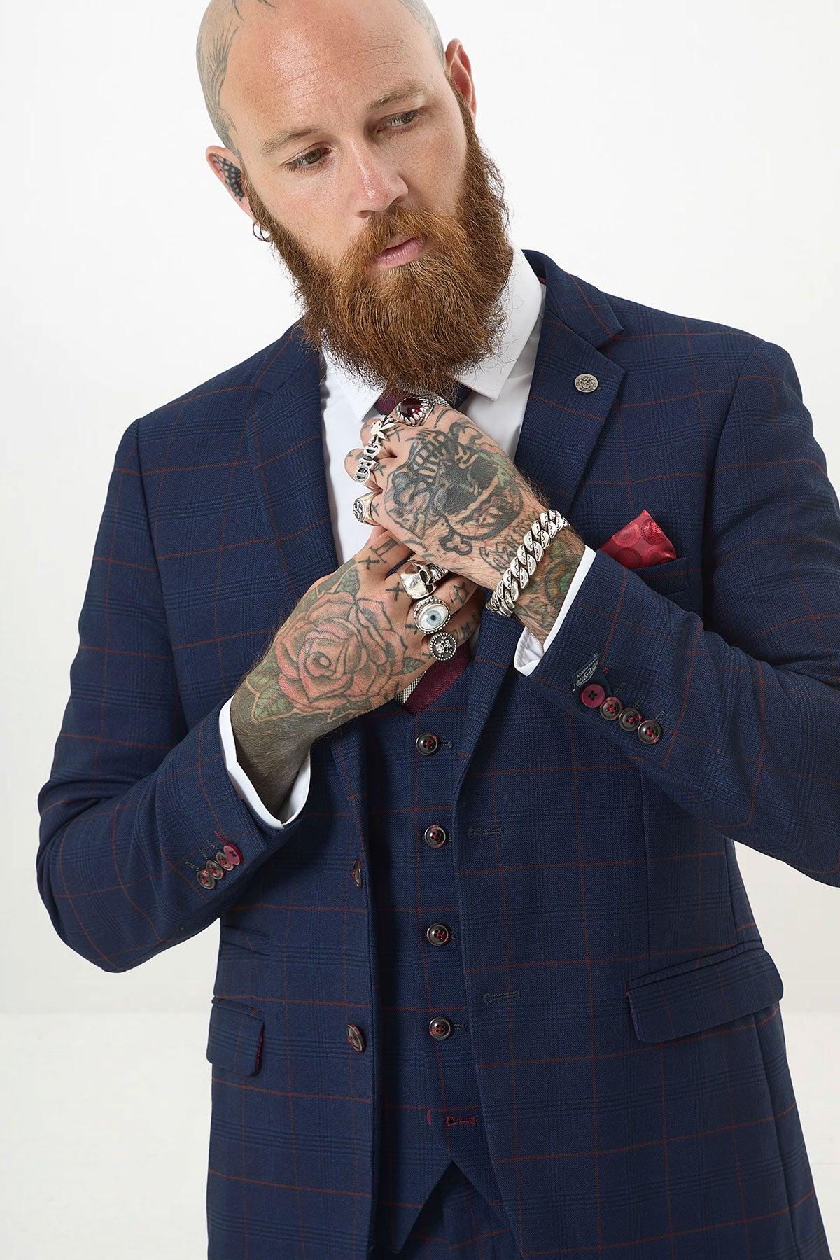EDINSON - Navy Wine Check Blazer - Image 4