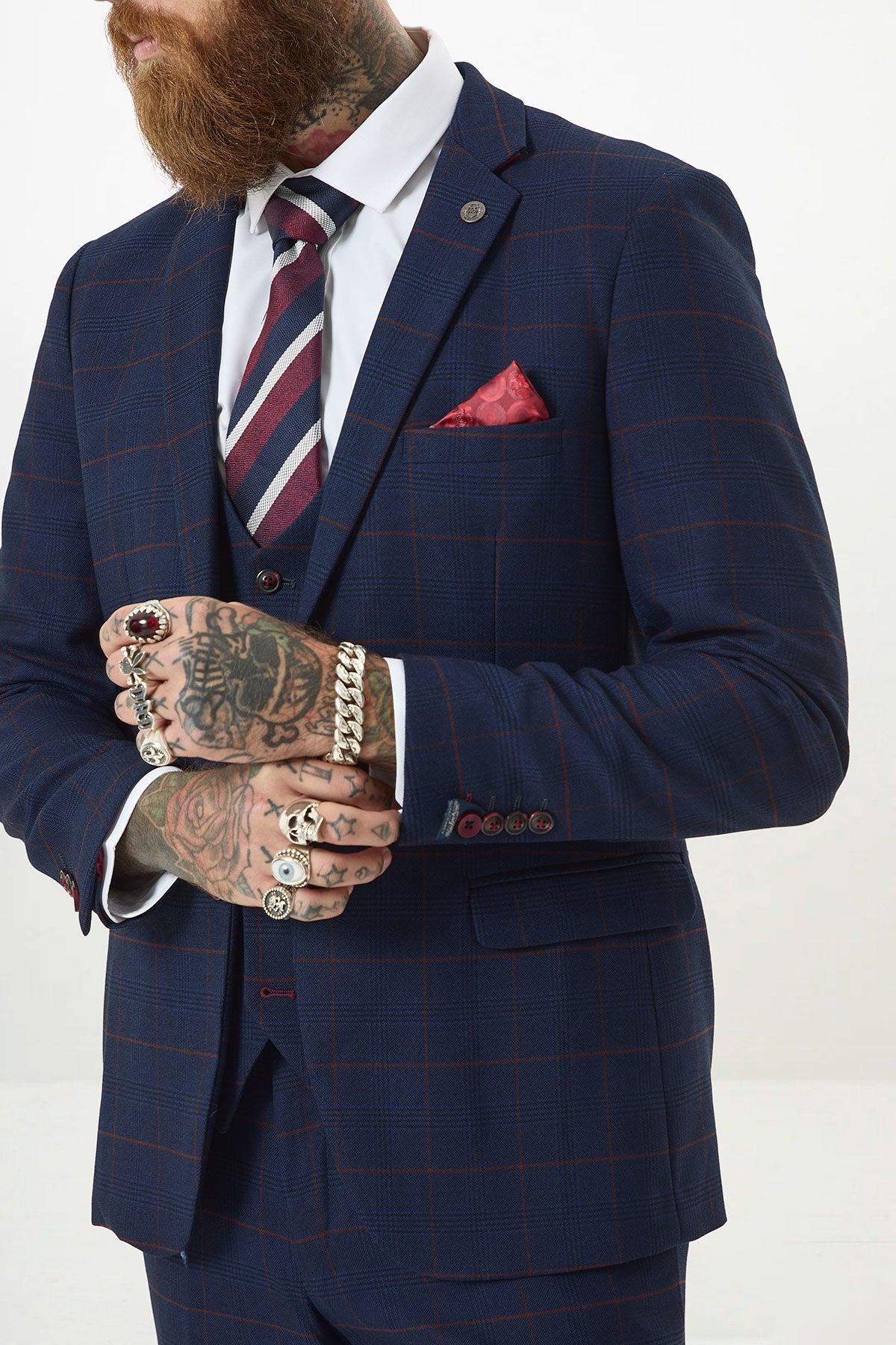 EDINSON - Navy Wine Check Blazer - Image 5