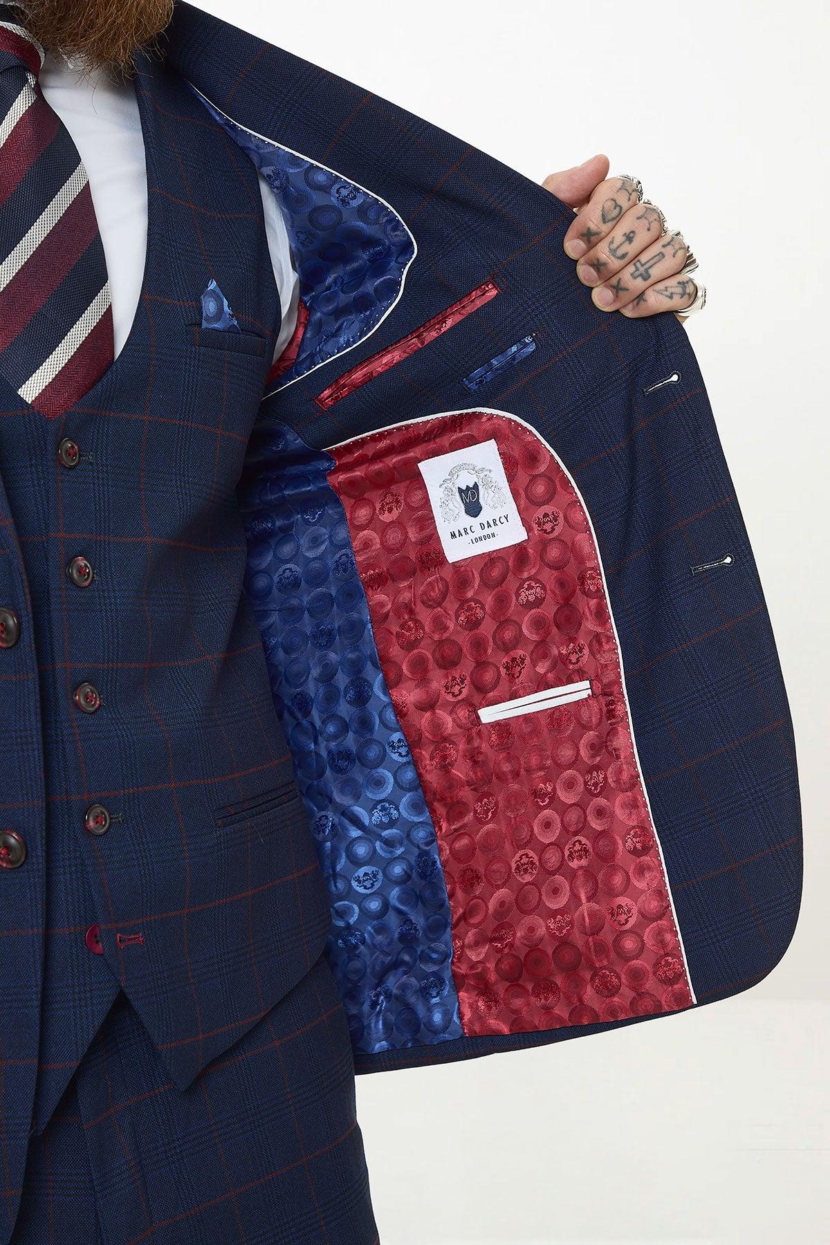 EDINSON - Navy Wine Check Blazer - Image 6