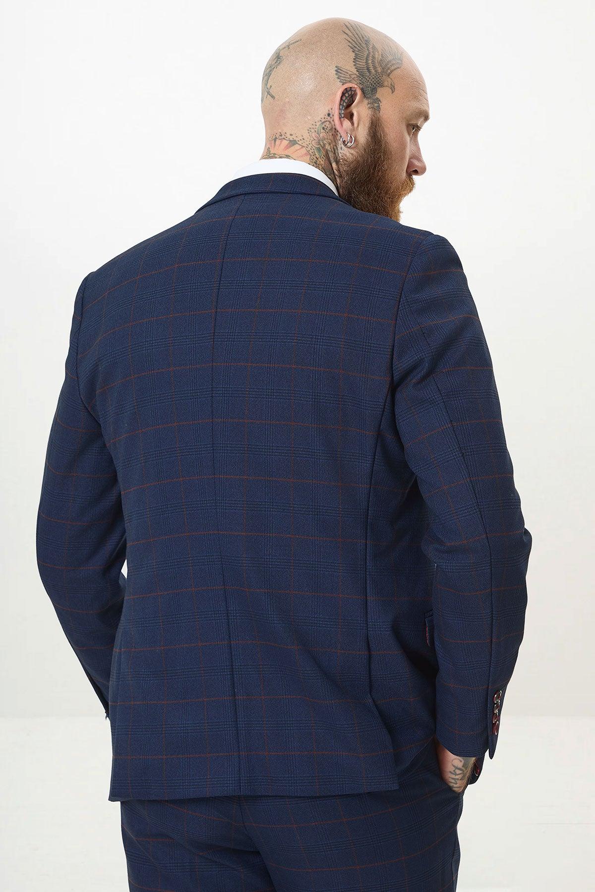 EDINSON - Navy Wine Check Blazer - Image 7