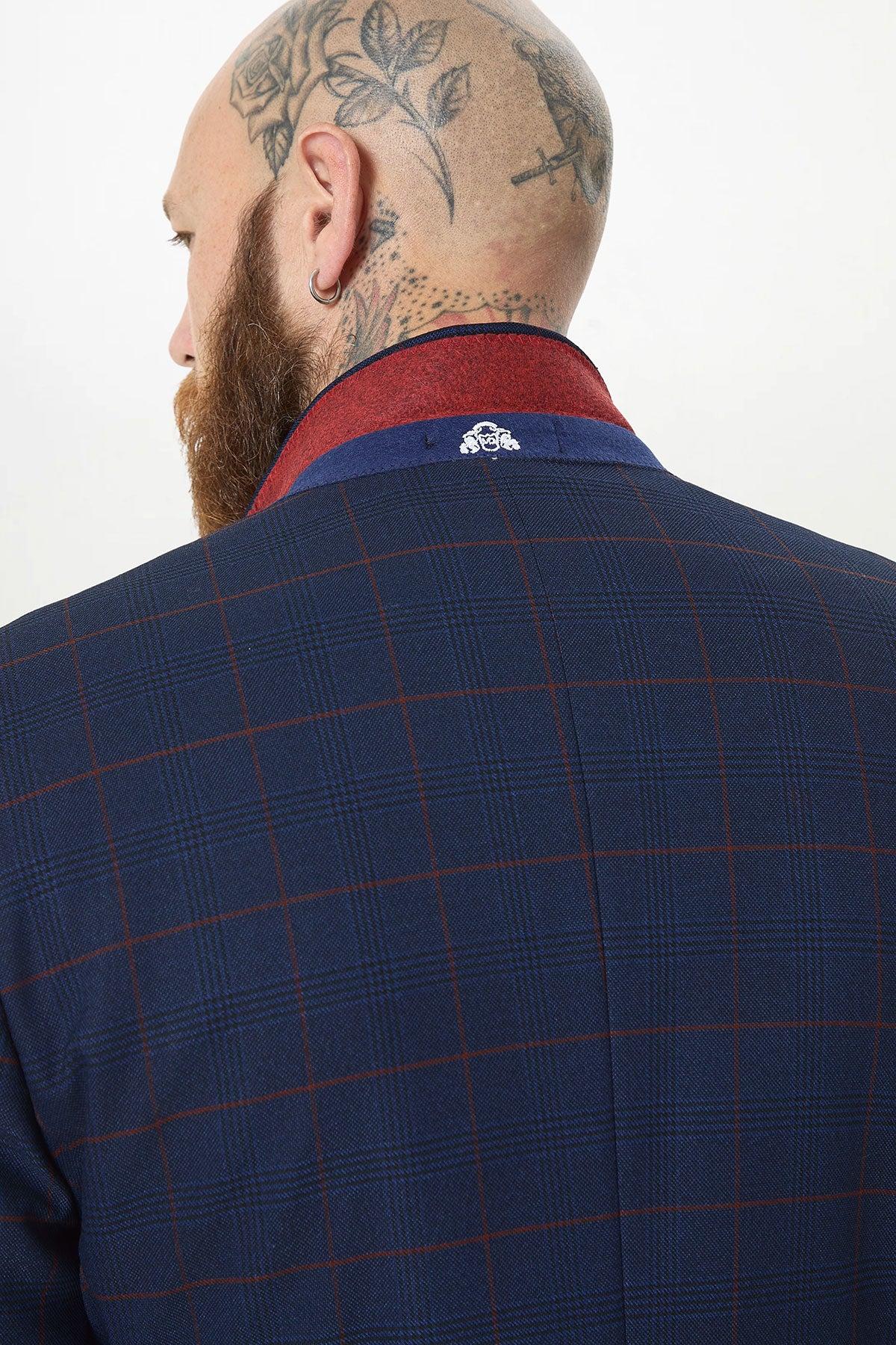EDINSON - Navy Wine Check Blazer - Image 8