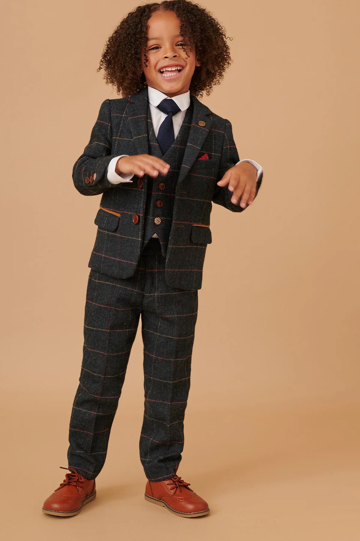 ETON - Children's Navy Blue Tweed Check Three Piece Suit - Image 3