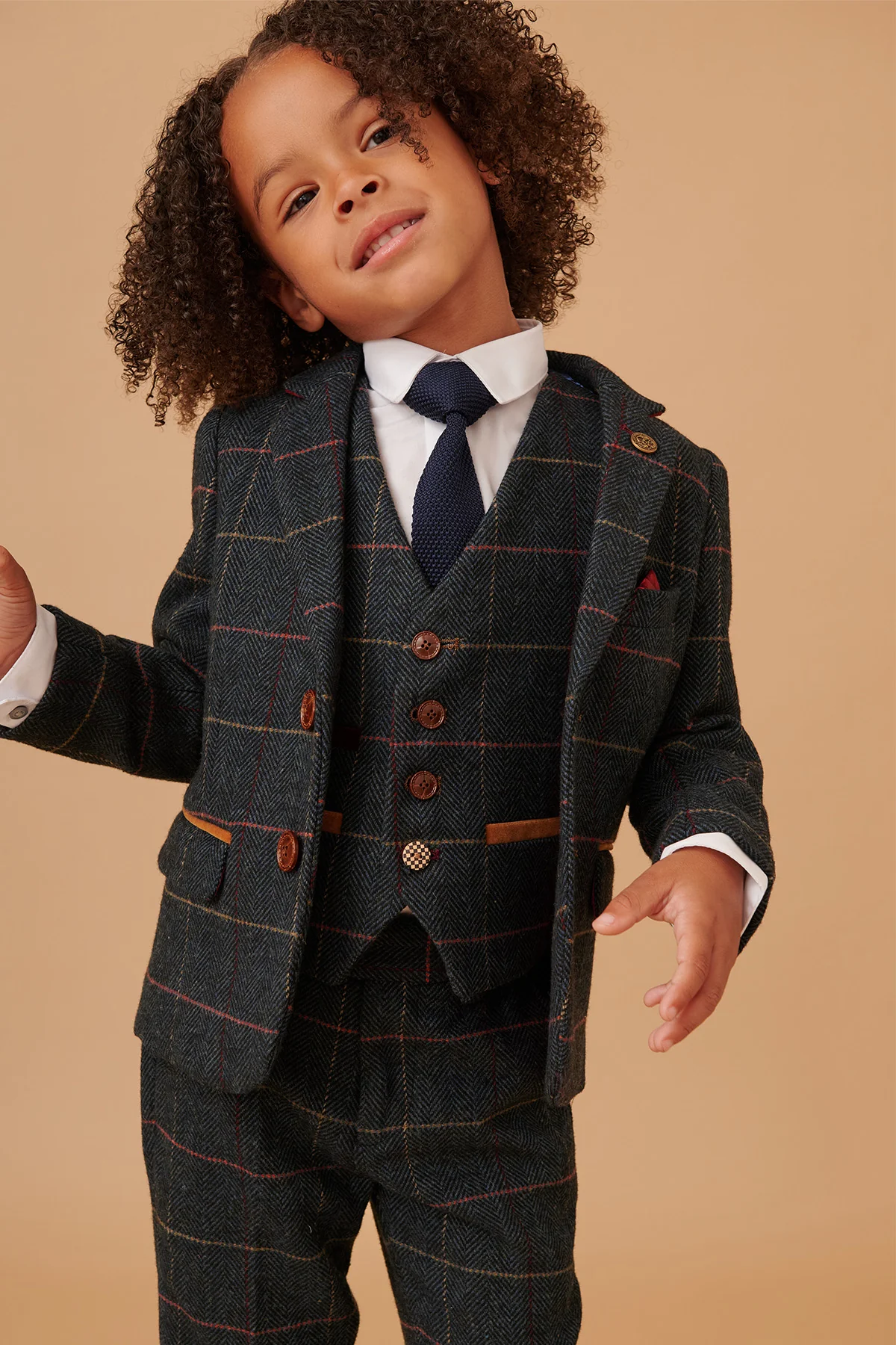 ETON - Children's Navy Blue Tweed Check Three Piece Suit - Image 4
