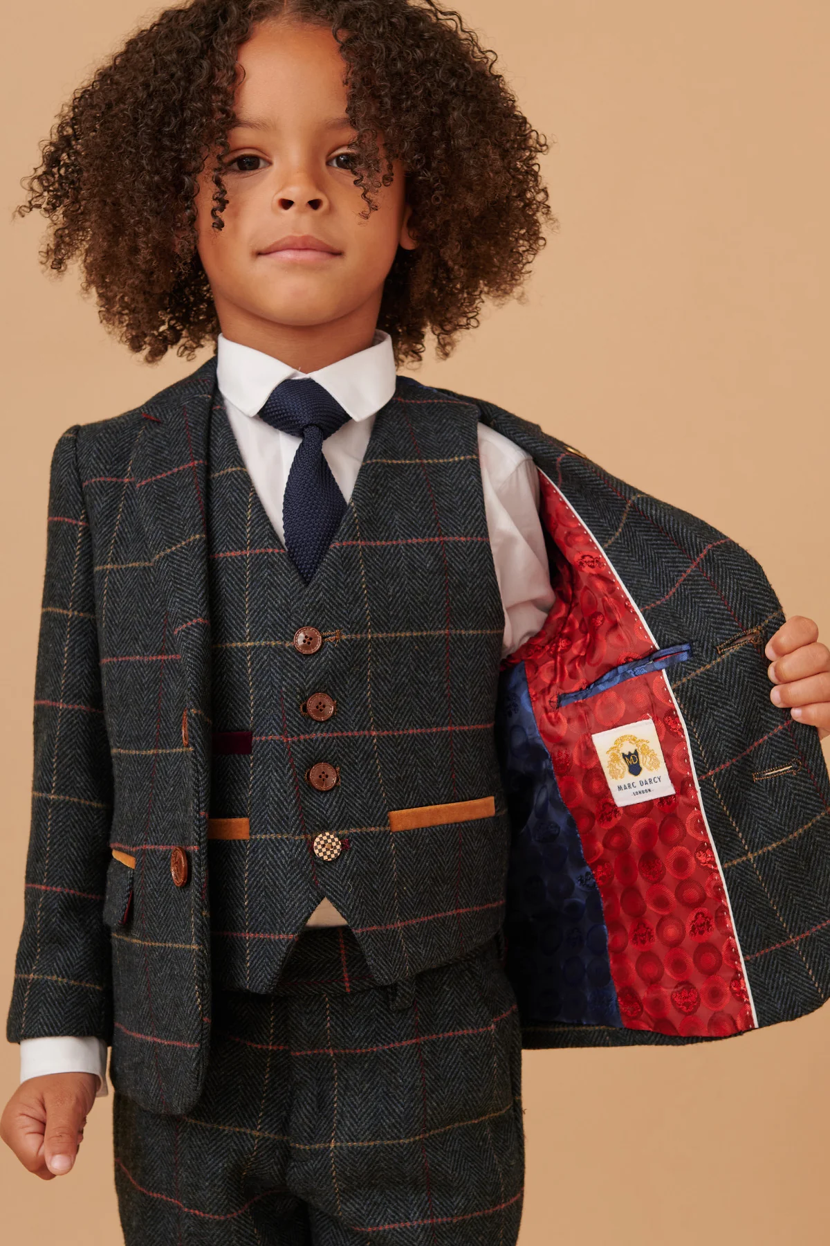 ETON - Children's Navy Blue Tweed Check Three Piece Suit - Image 5