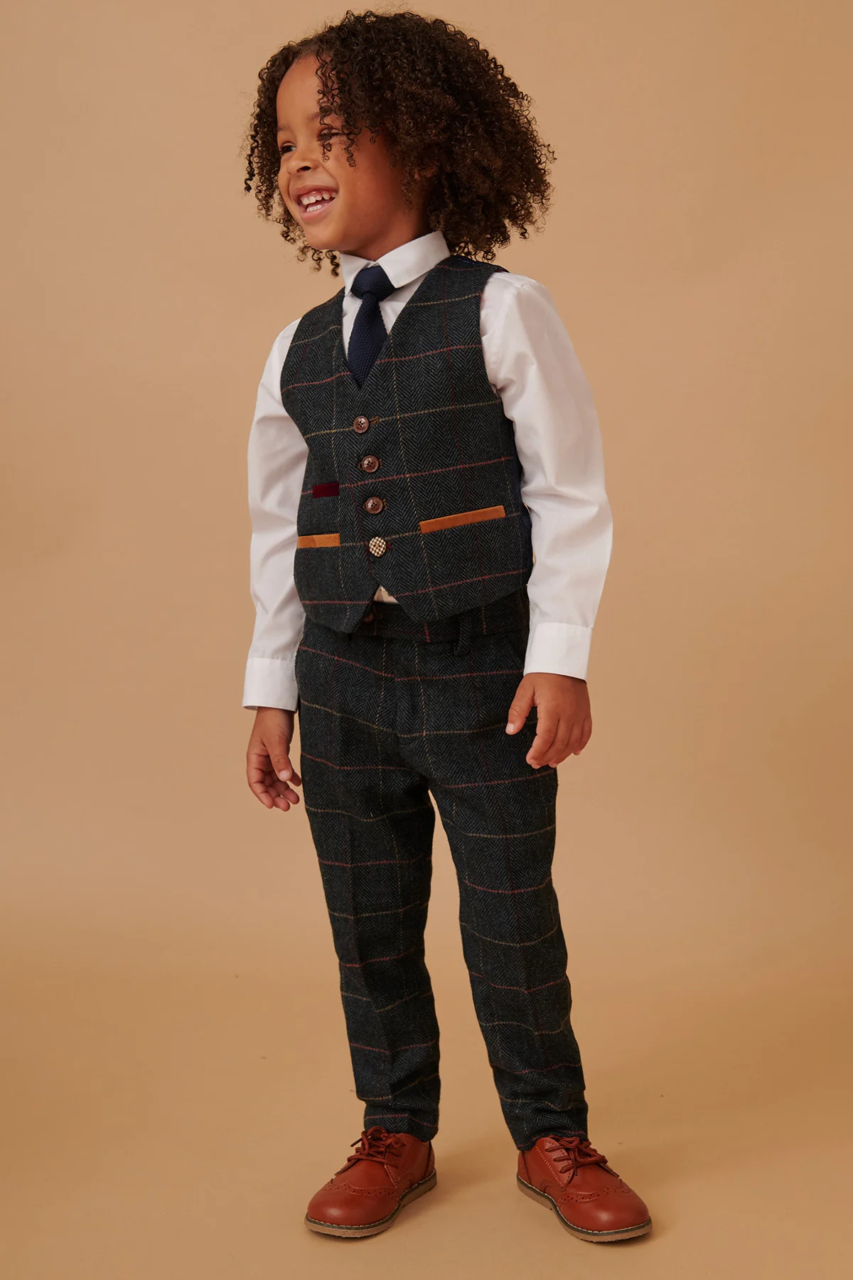 ETON - Children's Navy Blue Tweed Check Three Piece Suit - Image 7