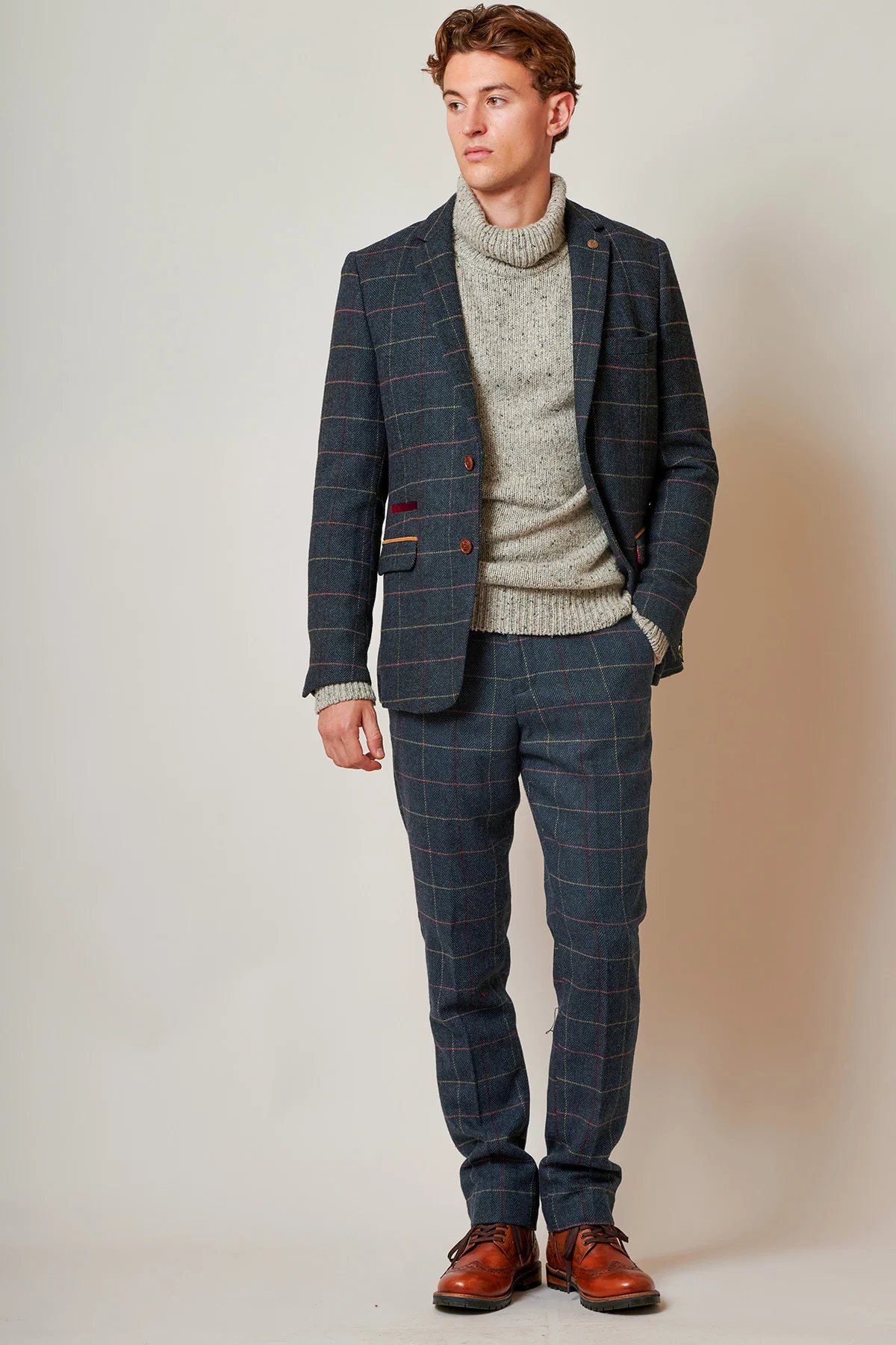 ETON - Navy Blue Tweed Check Blazer - Image 4