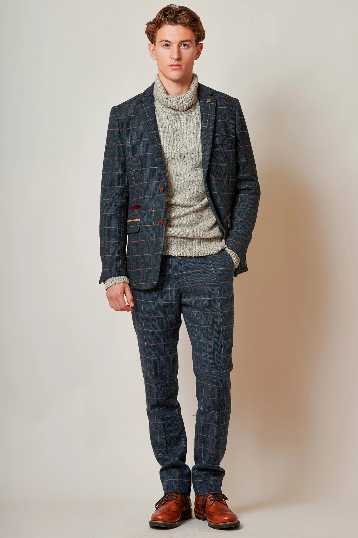 ETON - Navy Blue Tweed Check Blazer - Image 5