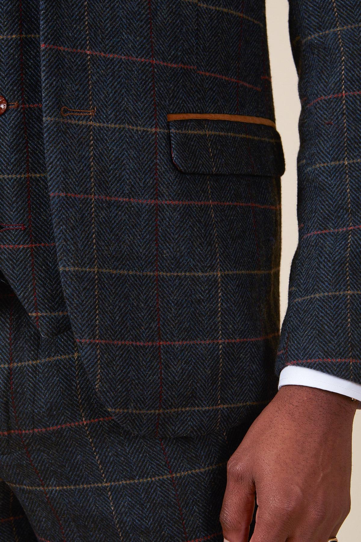 ETON - Navy Blue Tweed Check Blazer - Image 8
